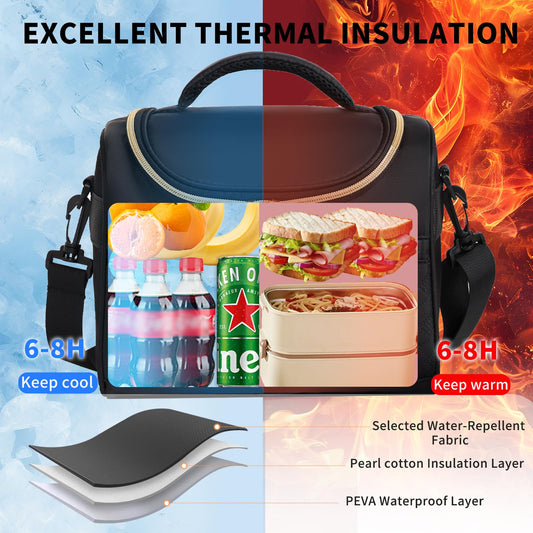 Insulated Lunch Bag with Adjustable Shoulder Strap - 8L Cooler Tote for Work, School, Picnic & Outdoor Use V1107-CS-DJBWDH