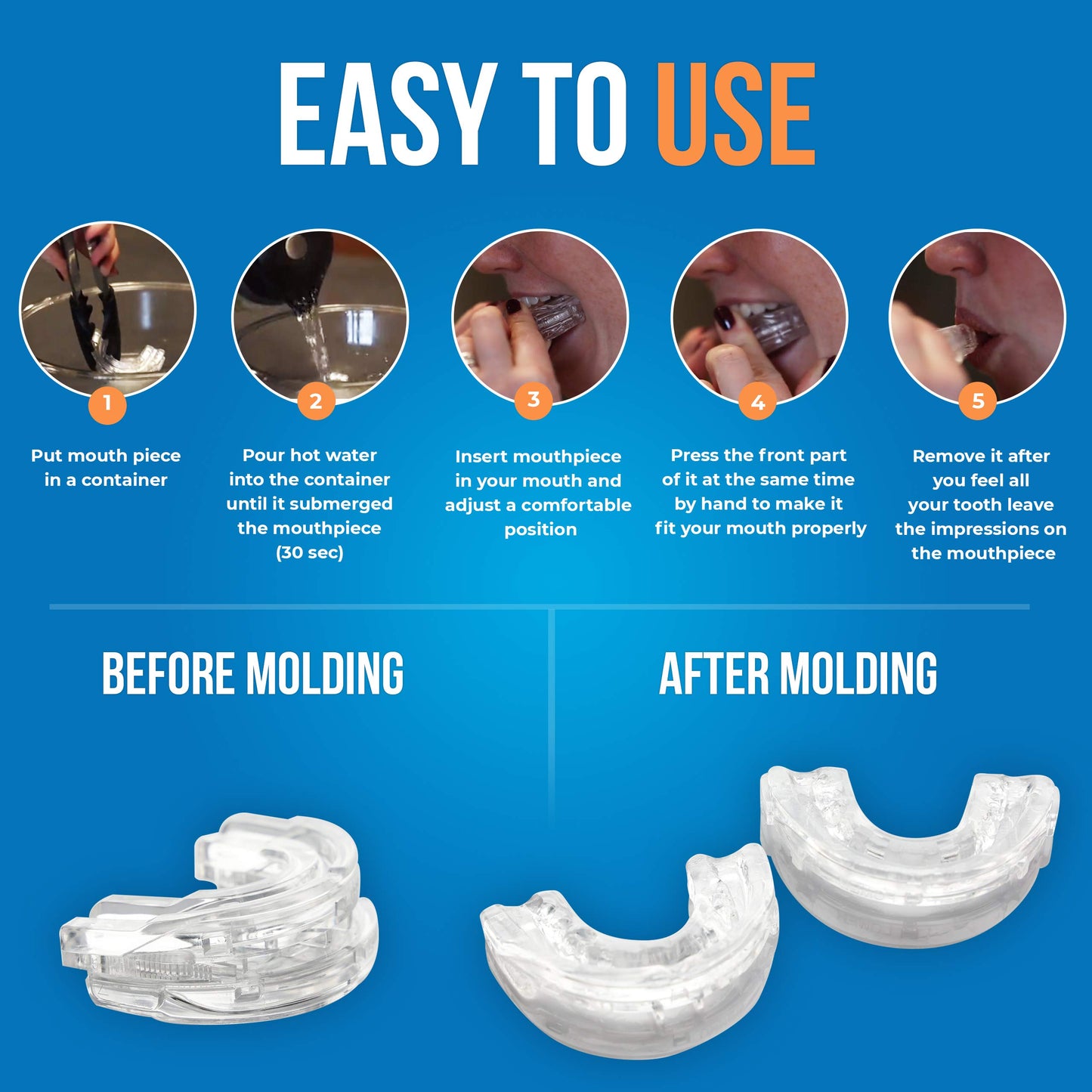 Clear Anti-Snore Mouthpiece - Adjustable Night Guard for Teeth Grinding & Clenching | Self-Moldable Dental V1107-CS-DKDYT