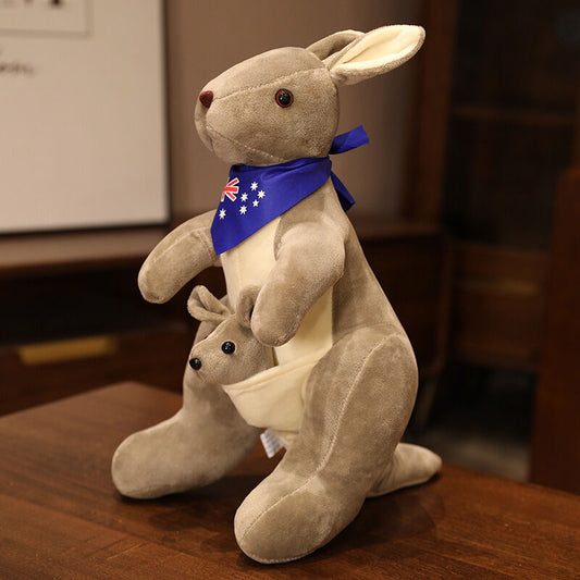 Kangaroo Stuffed Animal with Joey in Pouch & Australia Scarf - Soft Cuddly Plush Toy(55cm, light grey)| Other V1107-CS-DSGZQH-55