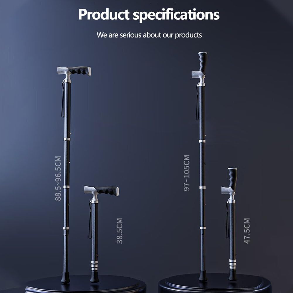 Lightweight Foldable Walking Cane: Adjustable Dual-Mode (T/Grip) Stick - 0.26kg, Portable for Daily/Hiking Use V1107-CS-DSZ
