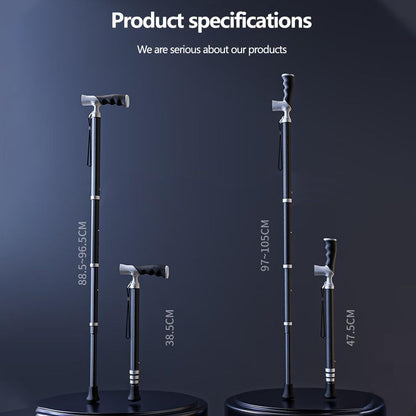 Lightweight Foldable Walking Cane: Adjustable Dual-Mode (T/Grip) Stick - 0.26kg, Portable for Daily/Hiking Use V1107-CS-DSZ