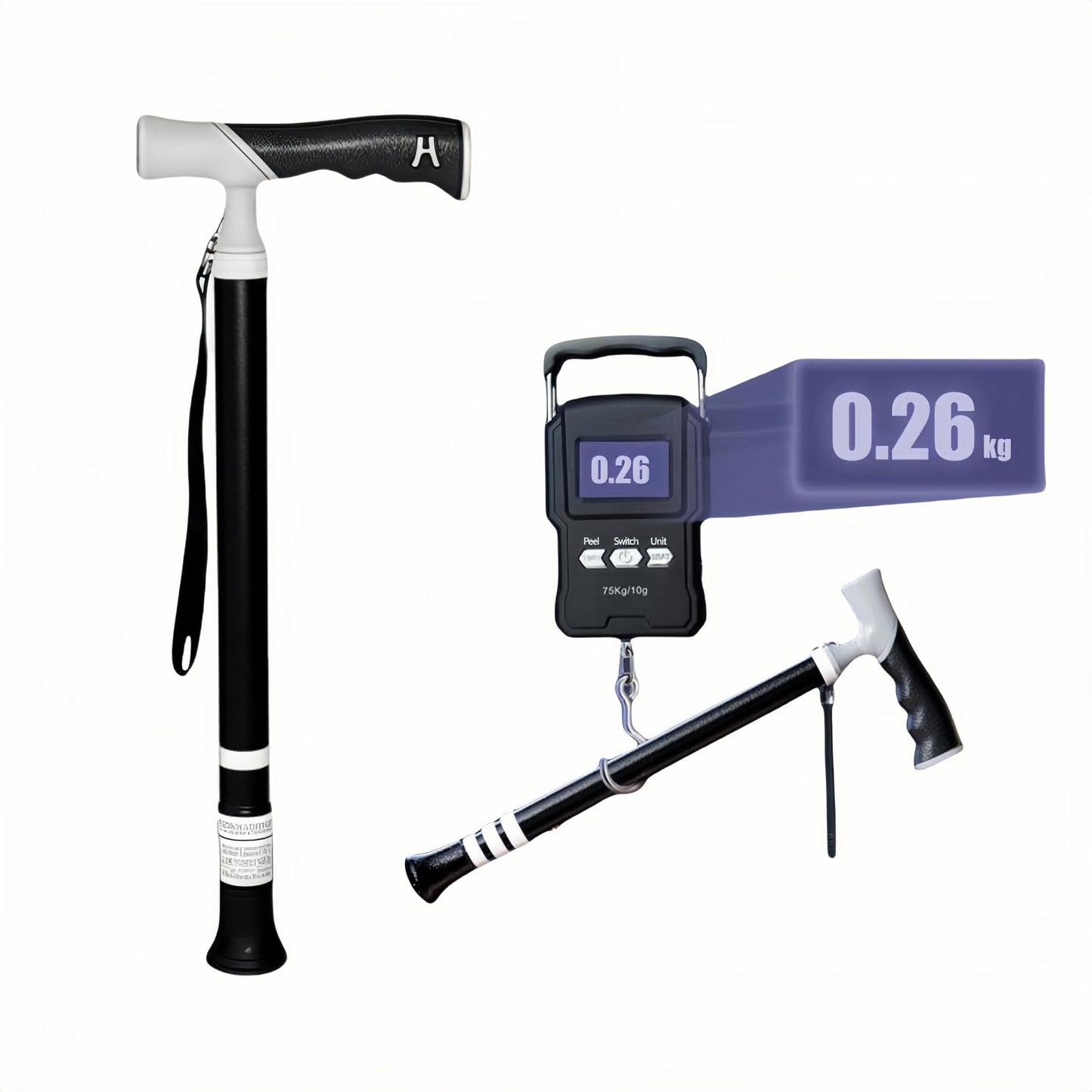 Lightweight Foldable Walking Cane: Adjustable Dual-Mode (T/Grip) Stick - 0.26kg, Portable for Daily/Hiking Use V1107-CS-DSZ