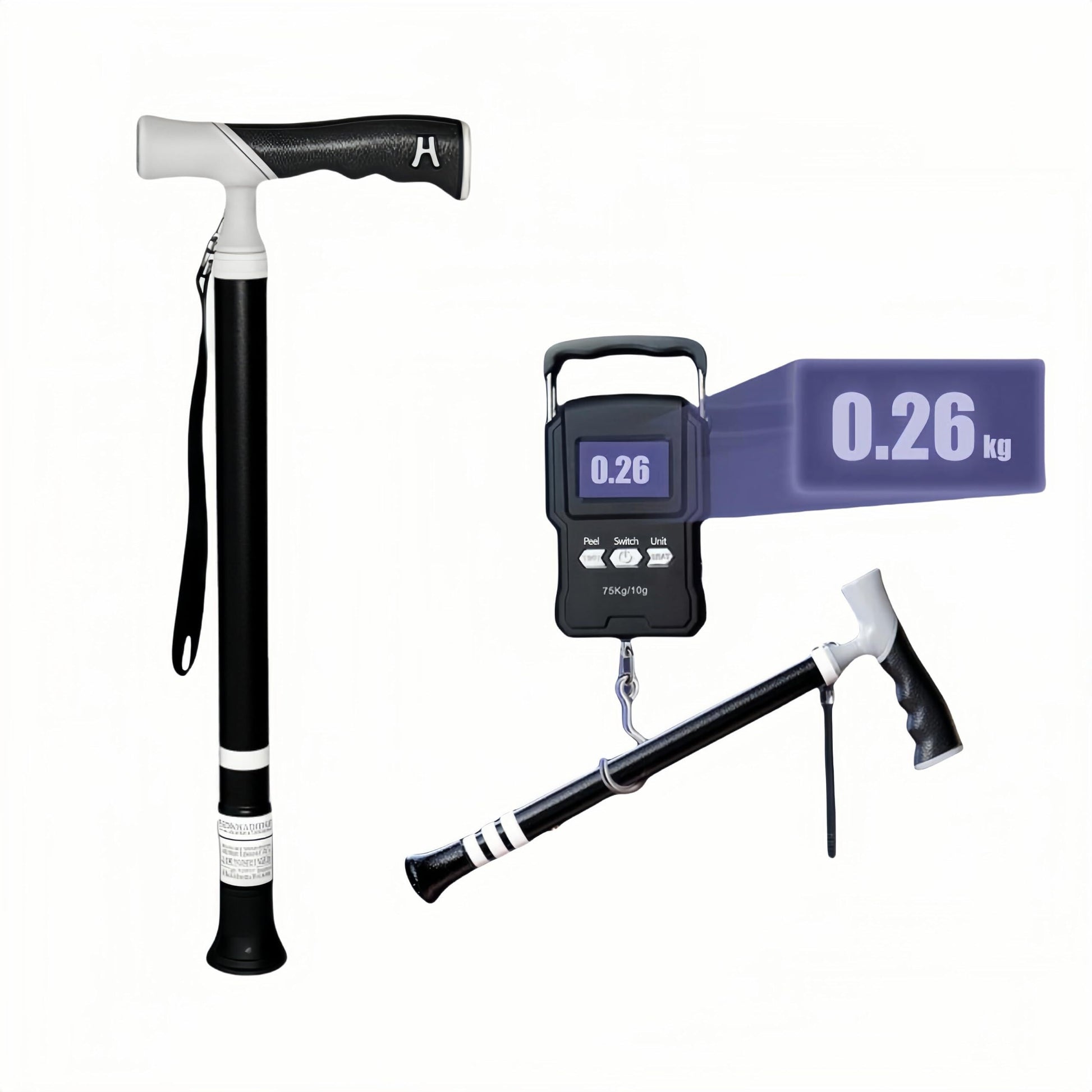 Lightweight Foldable Walking Cane: Adjustable Dual-Mode (T/Grip) Stick - 0.26kg, Portable for Daily/Hiking Use V1107-CS-DSZ