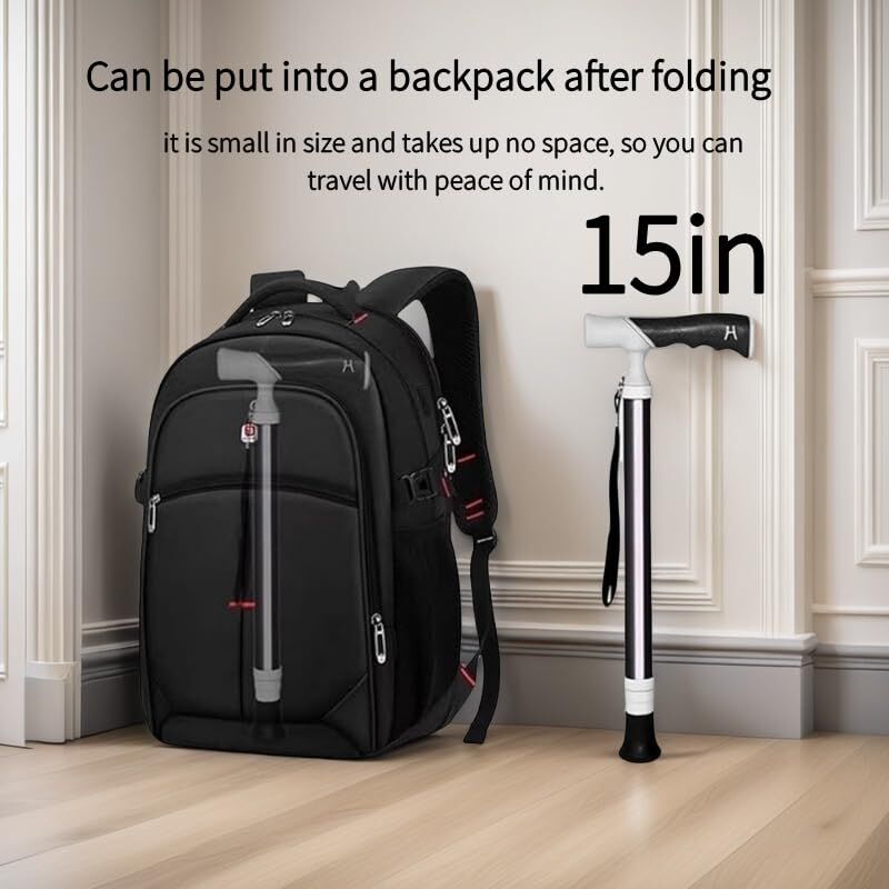 Lightweight Foldable Walking Cane: Adjustable Dual-Mode (T/Grip) Stick - 0.26kg, Portable for Daily/Hiking Use V1107-CS-DSZ