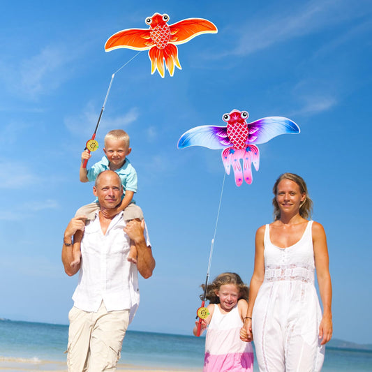 Kids' Mini Fishing-Rod Kite Set - 3-Pack Fish Designs, Easy-Grip Reel Handle, Adjustable Line, Lightweight & V1107-CS-DTYGFZY