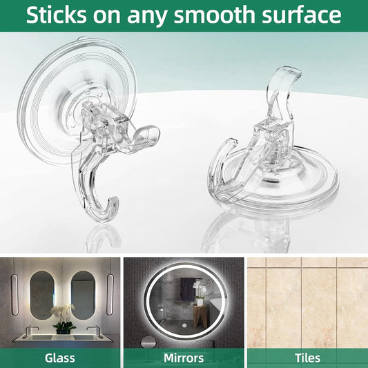 6-Pack Clear Suction Cup Hooks with Dual Hooks & Locking Lever-Reusable, Tool-Free Hanging for Glass, V1107-CS-DXLXPGG