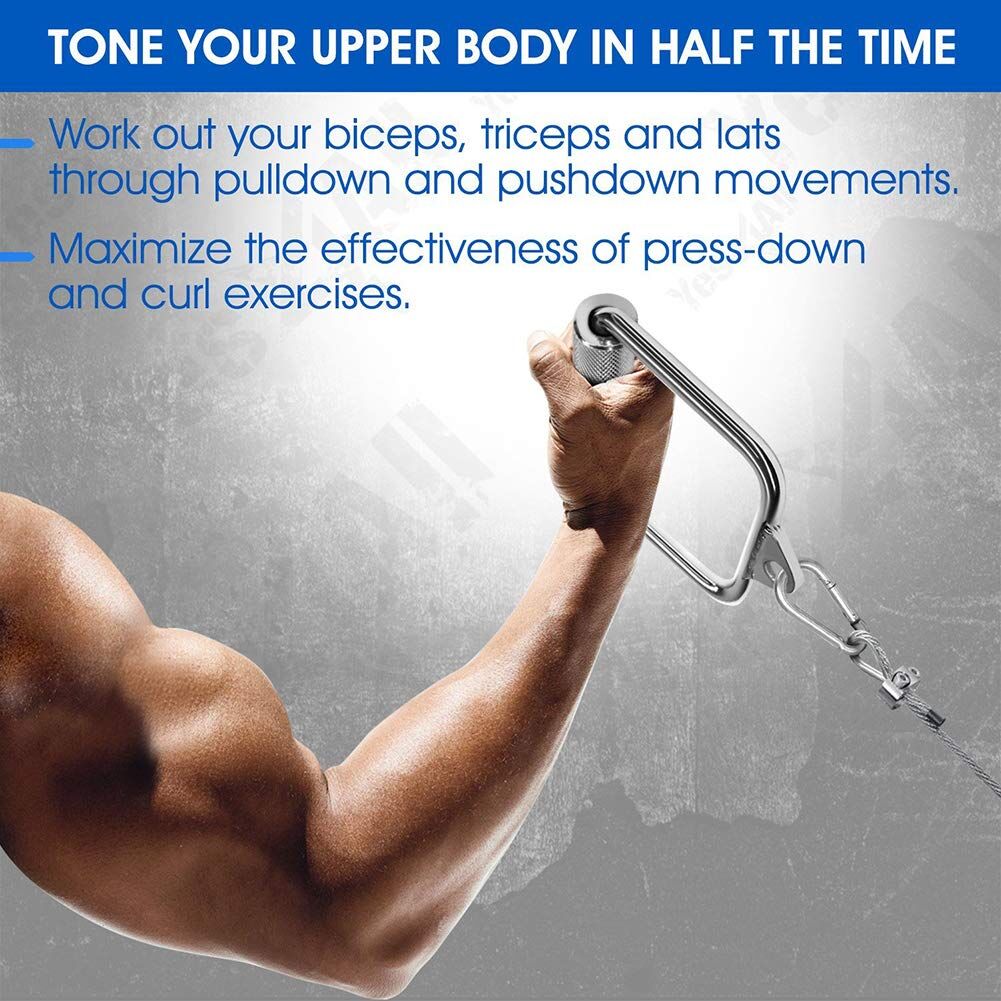Solid D-Handle Cable Attachment for Home Gym & Cable Machine - Chrome-Finished Steel Bar with Anti-Slip Grip V1107-CS-DXSB