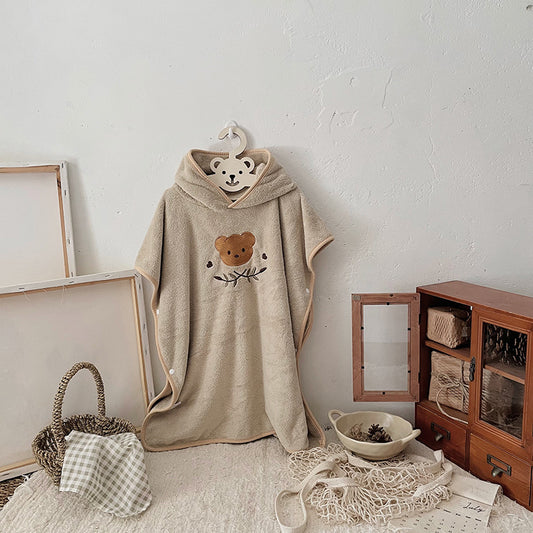 Ultra-Soft Hooded Bath Towel for Kids - Coral Fleece Poncho with Charming Animal Design, Quick-Dry Absorbent V1107-CS-ETDPYJX