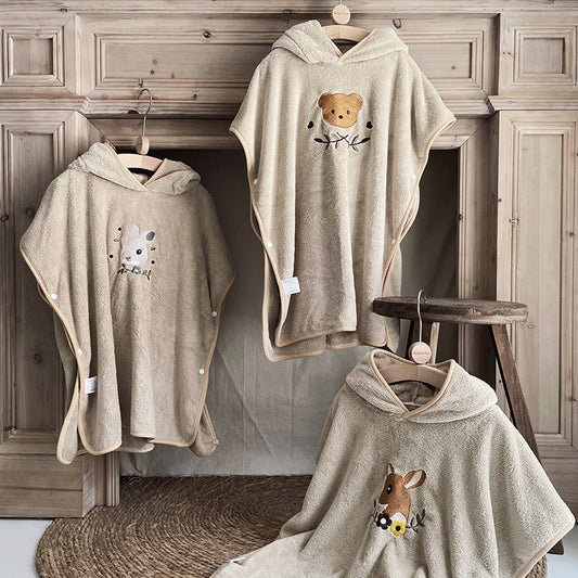 Ultra-Soft Hooded Bath Towel for Kids - Coral Fleece Poncho with Charming Animal Design, Quick-Dry Absorbent V1107-CS-ETDPYJX