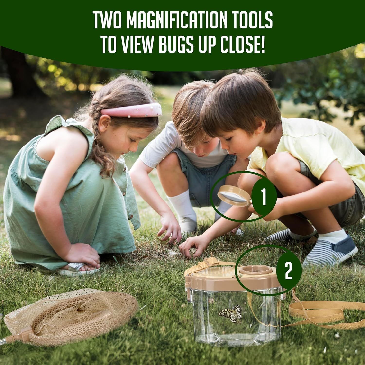 Kids Bug Catching Kit with Extendable Net, Magnifier & Observation Habitat - Outdoor Exploration Toy for V1107-CS-ETKCSJQ