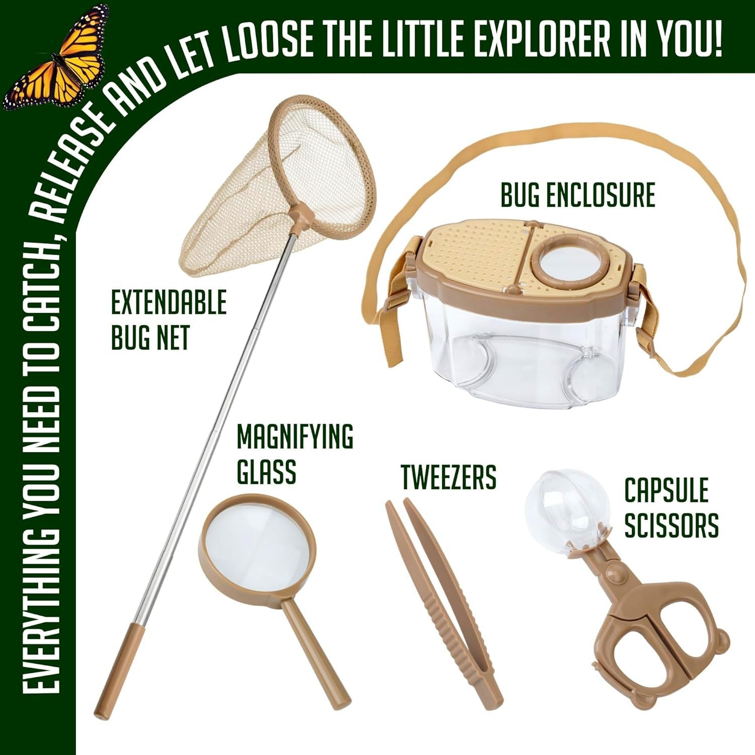 Kids Bug Catching Kit with Extendable Net, Magnifier & Observation Habitat - Outdoor Exploration Toy for V1107-CS-ETKCSJQ