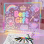 LED Light Up Drawing Board with 7 Highlight Markers & Stand, Erasable Acrylic Message Board for Kids Art, V1107-CS-ETSGFGB