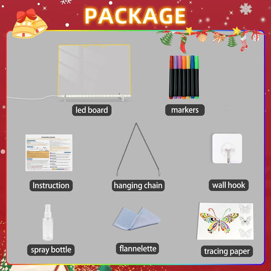 LED Light Up Drawing Board with 7 Highlight Markers & Stand, Erasable Acrylic Message Board for Kids Art, V1107-CS-ETSGFGB