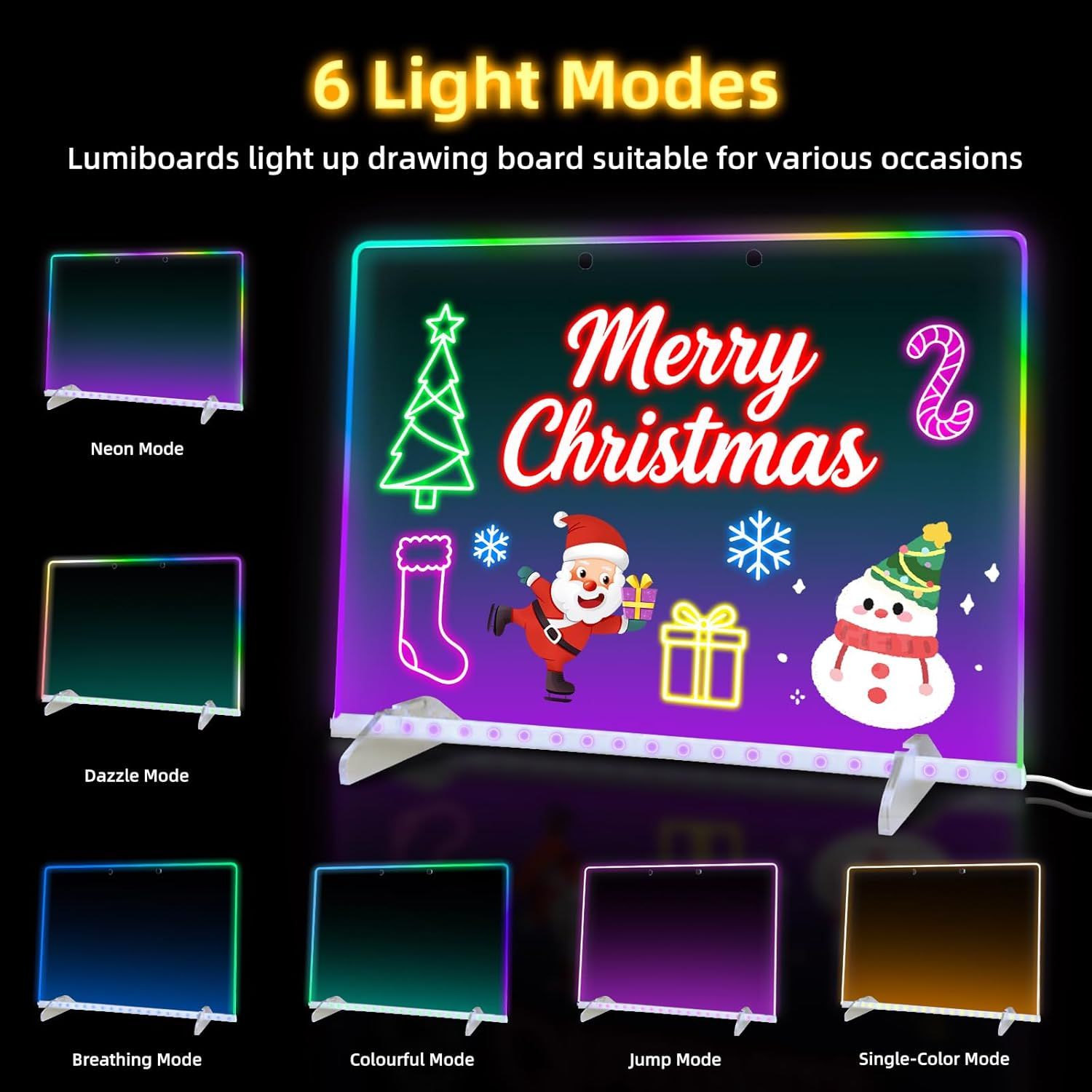 LED Light Up Drawing Board with 7 Highlight Markers & Stand, Erasable Acrylic Message Board for Kids Art, V1107-CS-ETSGFGB