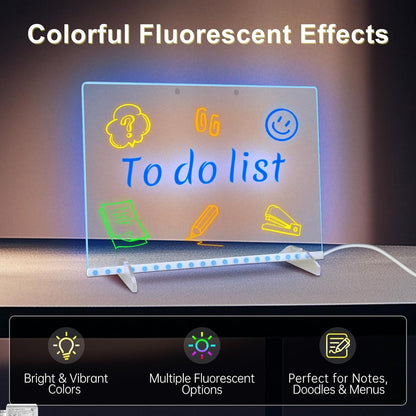 LED Light Up Drawing Board with 7 Highlight Markers & Stand, Erasable Acrylic Message Board for Kids Art, V1107-CS-ETSGFGB