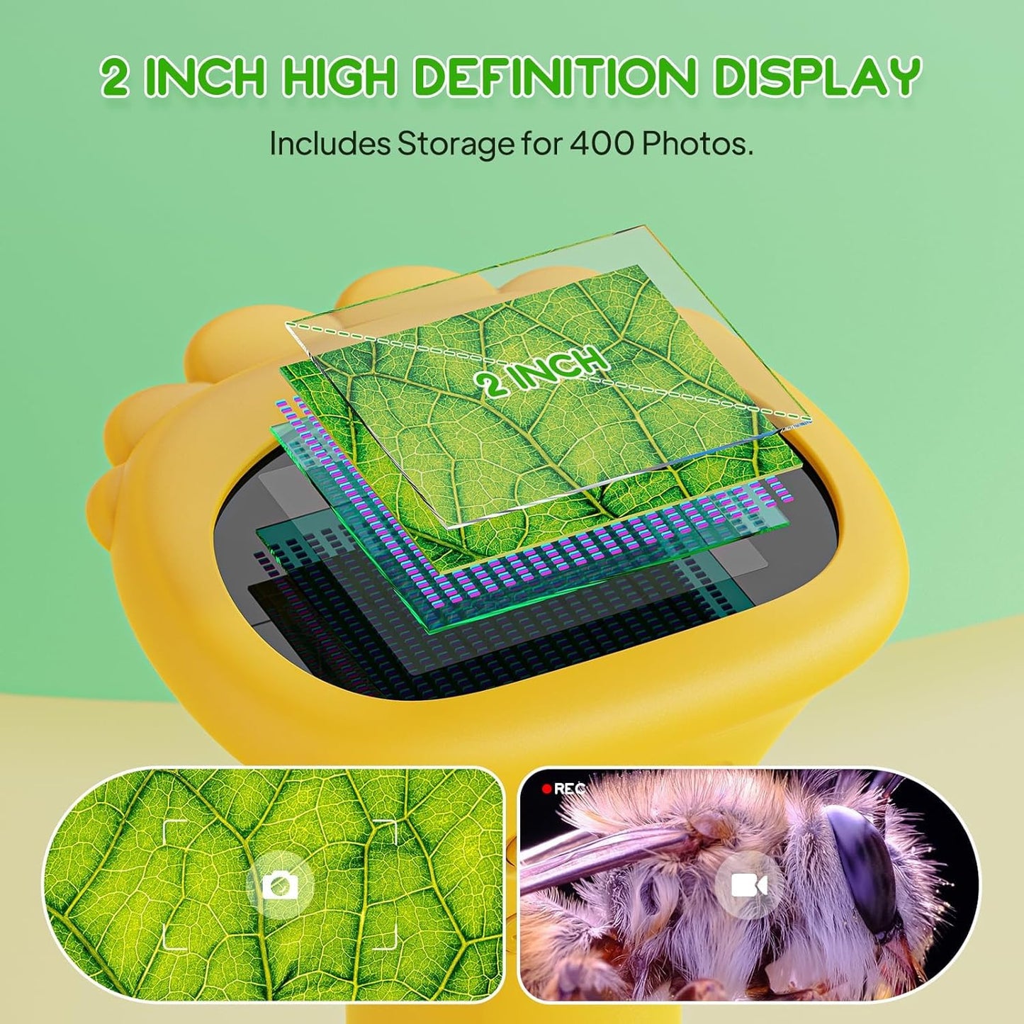 Student Digital Microscope for Kids - Portable 1000x Magnification Handheld Scope with 2 Inch HD Screen, LED V1107-CS-ETXWJH