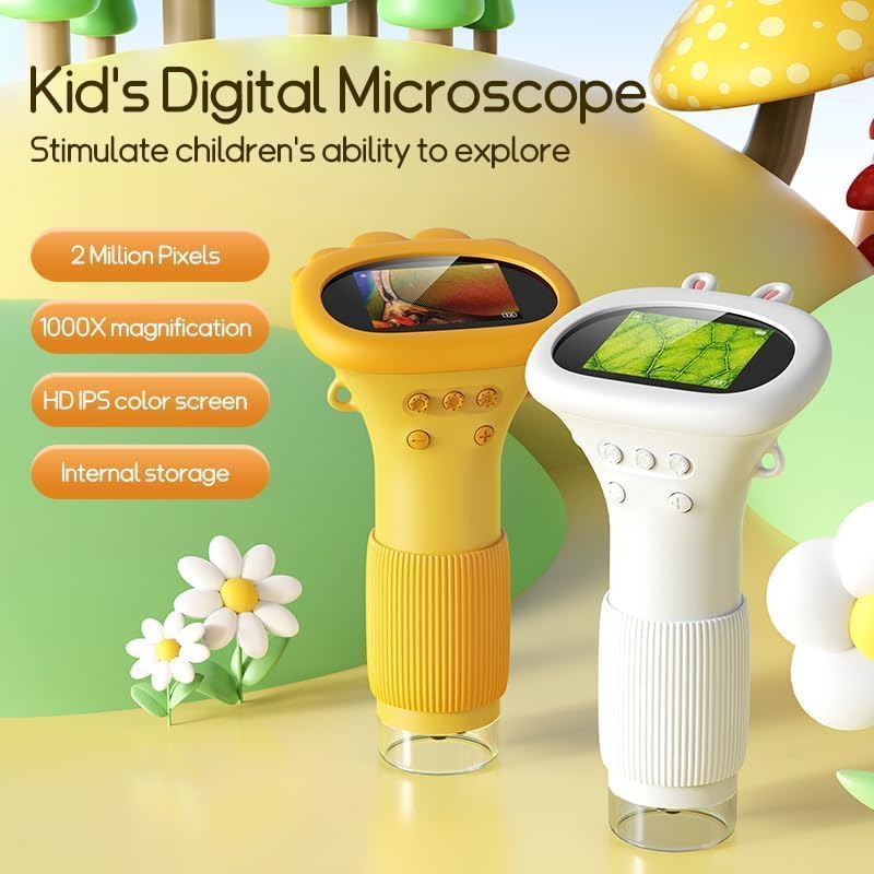 Student Digital Microscope for Kids - Portable 1000x Magnification Handheld Scope with 2 Inch HD Screen, LED V1107-CS-ETXWJH