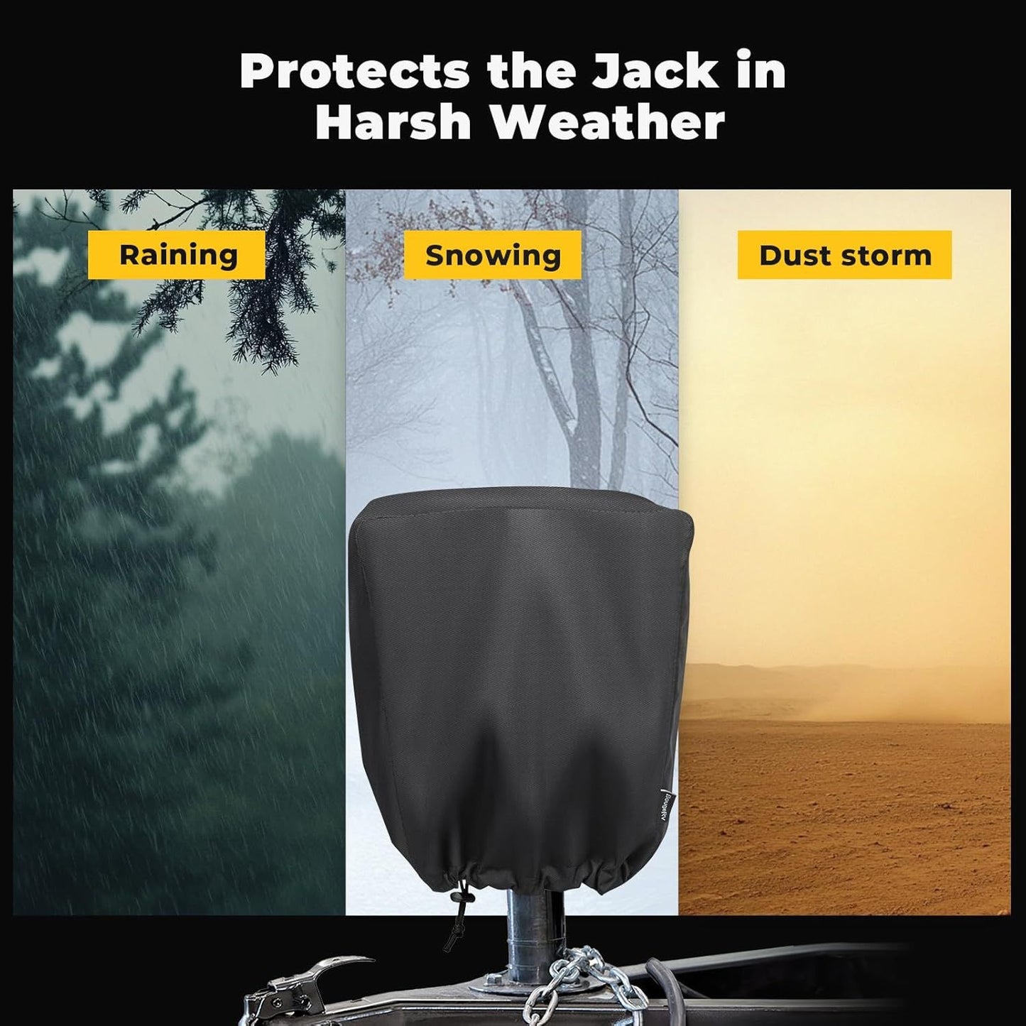 Heavy-Duty 2-Layer 600D Polyester Jack Cover for Electric Tongue Jacks on Campers, RVs, and Trailers-Features V1107-CS-FCMTFST