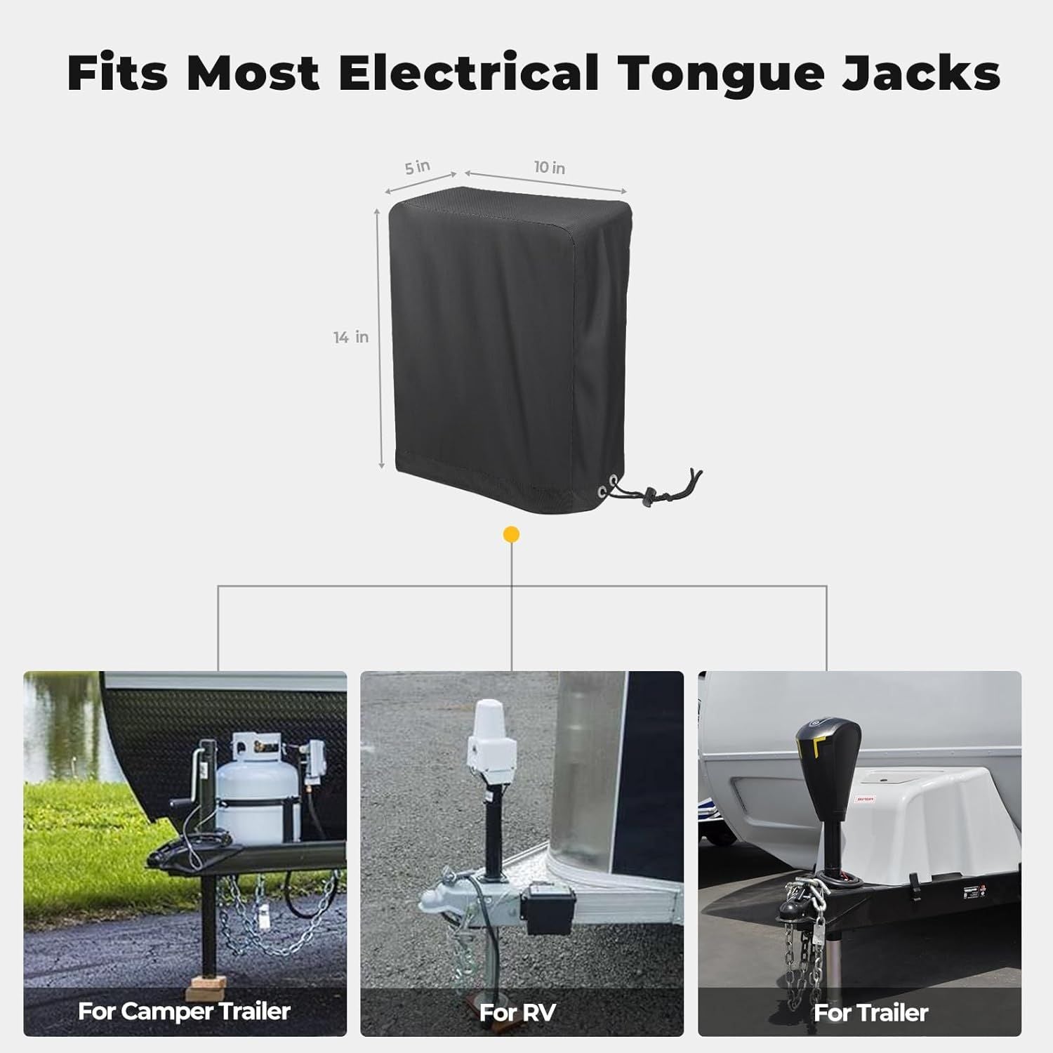 Heavy-Duty 2-Layer 600D Polyester Jack Cover for Electric Tongue Jacks on Campers, RVs, and Trailers-Features V1107-CS-FCMTFST