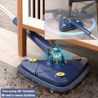 360 degrees Rotating Triangular Floor Mop with Auto-Squeeze System - Easy Twist, No-Hand Squeezing, Reusable V1107-CS-FSNTB
