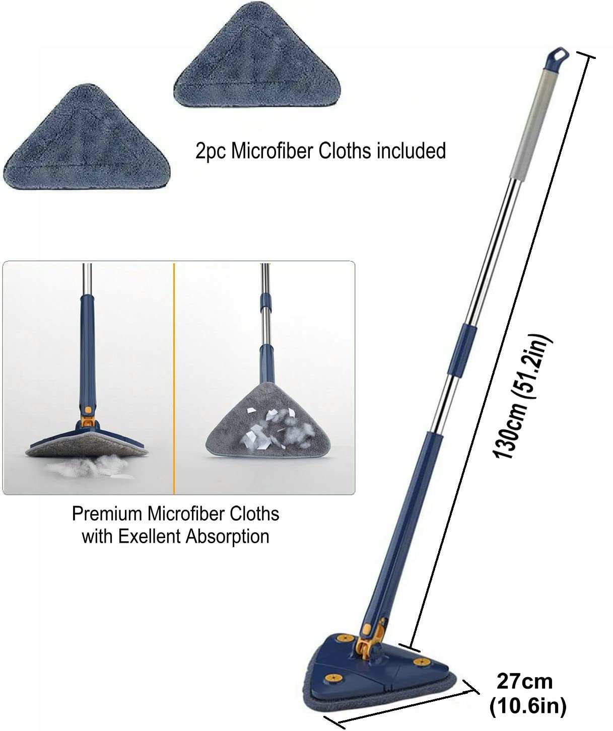 360 degrees Rotating Triangular Floor Mop with Auto-Squeeze System - Easy Twist, No-Hand Squeezing, Reusable V1107-CS-FSNTB