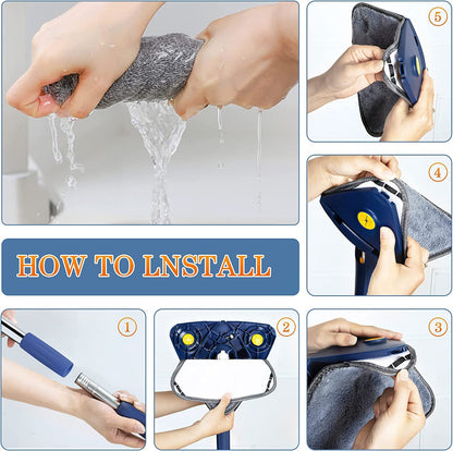 360 degrees Rotating Triangular Floor Mop with Auto-Squeeze System - Easy Twist, No-Hand Squeezing, Reusable V1107-CS-FSNTB
