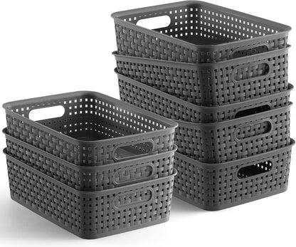 8-Pack Woven Plastic Storage Baskets for Bathroom Vanity, Kitchen Pantry & Office Desk Organization (Grey) V1107-CS-FTSNK