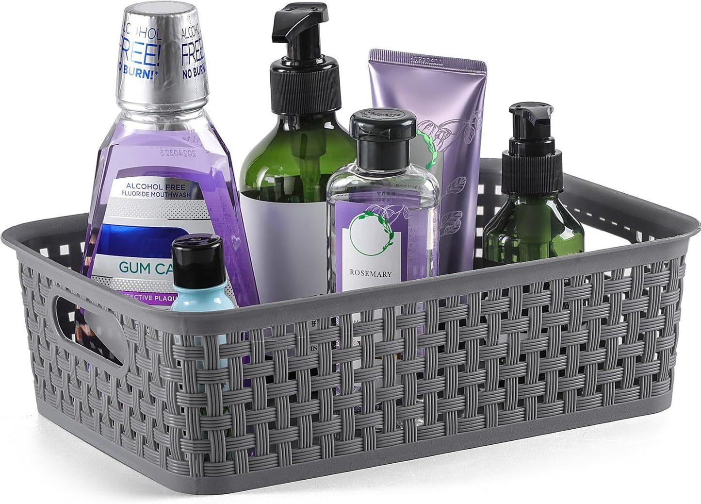 8-Pack Woven Plastic Storage Baskets for Bathroom Vanity, Kitchen Pantry & Office Desk Organization (Grey) V1107-CS-FTSNK
