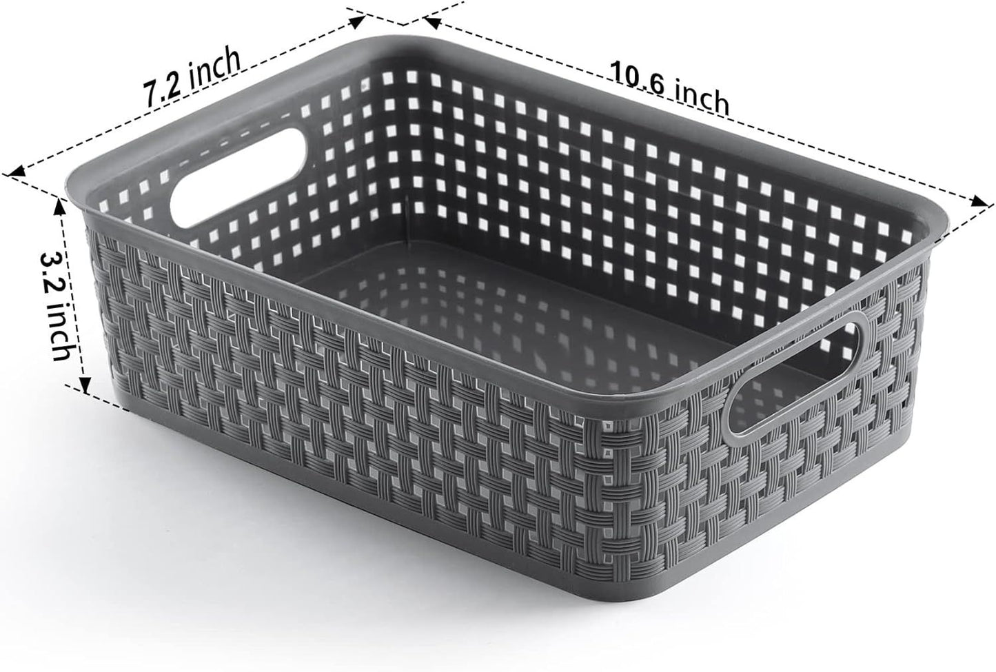 8-Pack Woven Plastic Storage Baskets for Bathroom Vanity, Kitchen Pantry & Office Desk Organization (Grey) V1107-CS-FTSNK