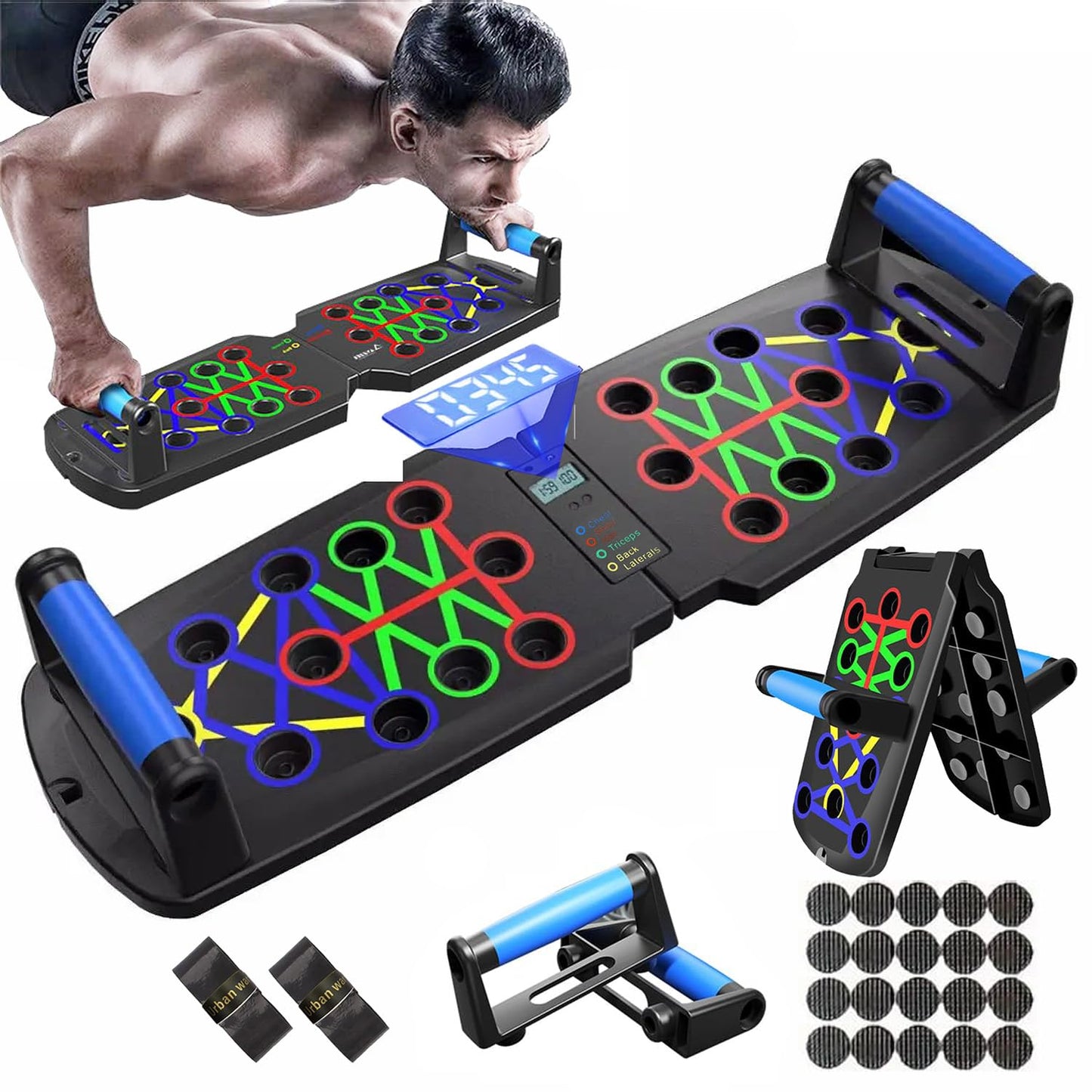 Smart Push-Up Bar with Counter & Timer - Foldable Home Workout Board for Chest, Shoulders, Back & Triceps V1107-CS-FWCXLB