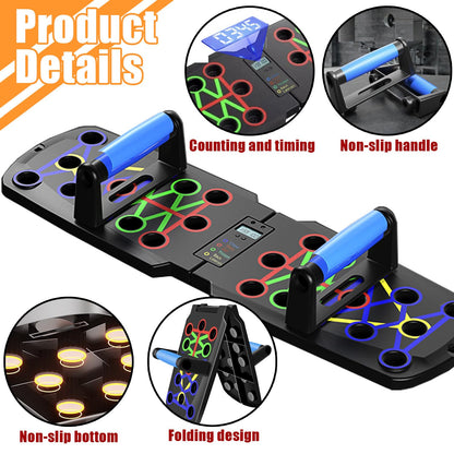 Smart Push-Up Bar with Counter & Timer - Foldable Home Workout Board for Chest, Shoulders, Back & Triceps V1107-CS-FWCXLB