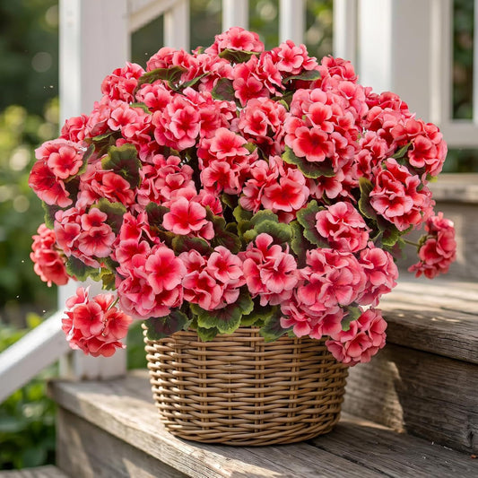 8 Pcs Artificial Red Geranium Silk Flowers for Outdoor Patio Garden & Indoor Home Decor (Pink) V1107-CS-FZTZKF