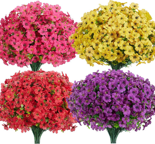 12 Bundles UV Resistant Artificial Violet Flowers with Eucalyptus Leaves for Outdoor Patio Garden & Indoor V1107-CS-FZZLLSS
