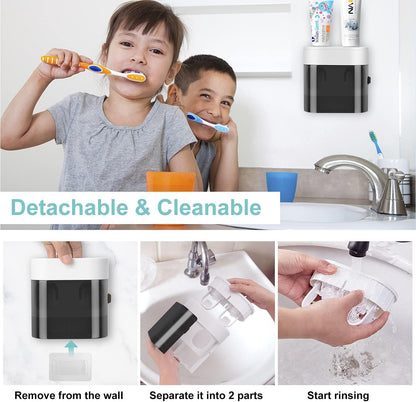Wall-Mounted Toothbrush Holder & Automatic Toothpaste Dispenser with Magnetic Dust Cover for Family Bathroom V1107-CS-GBJYGQ