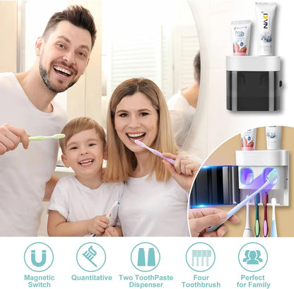 Wall-Mounted Toothbrush Holder & Automatic Toothpaste Dispenser with Magnetic Dust Cover for Family Bathroom V1107-CS-GBJYGQ