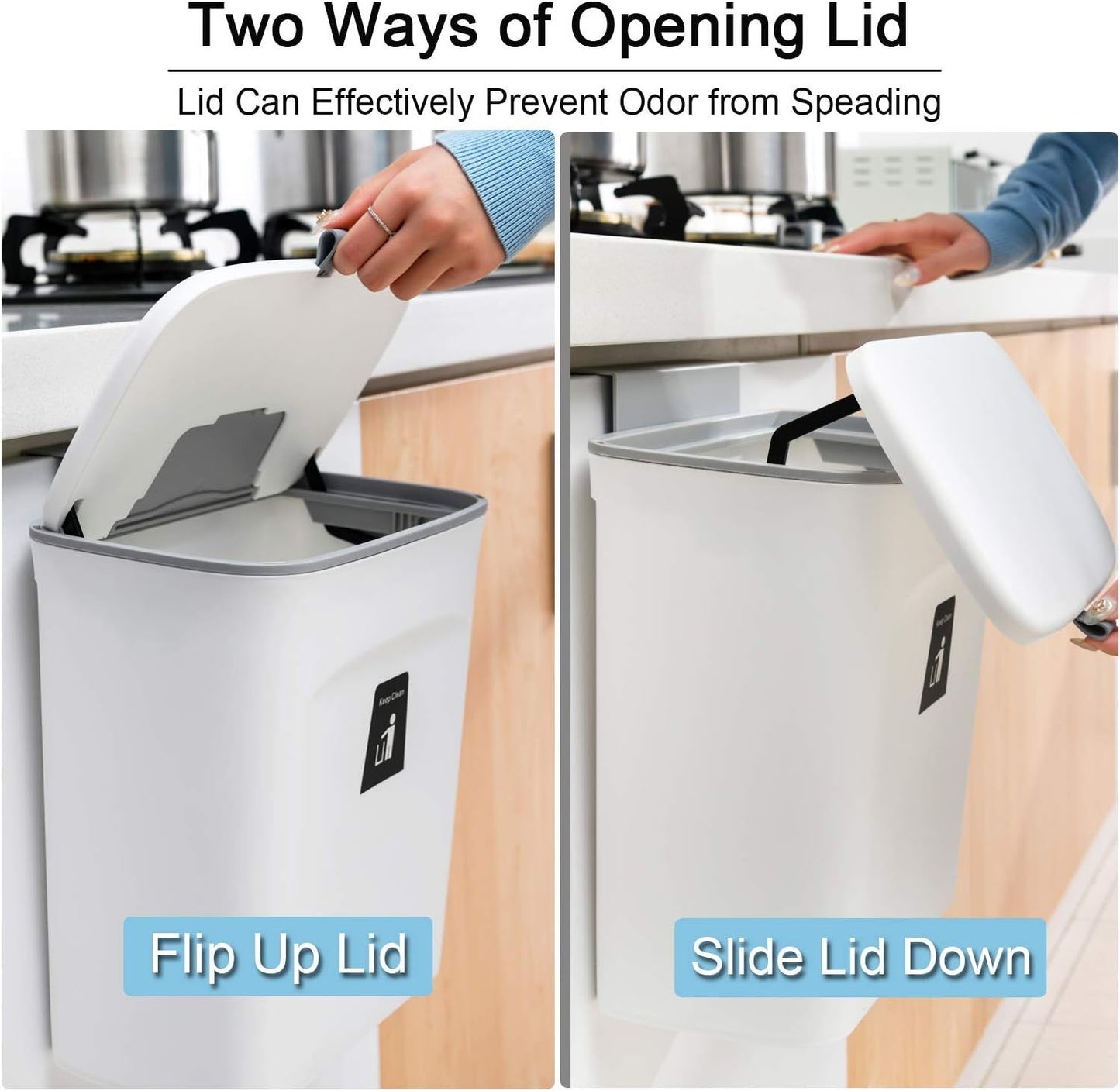 Hanging Kitchen Compost Bin with Lid for Cabinet Door or Wall, No-Drill Adhesive Mount, Odor-Proof & V1107-CS-GBSLJTB