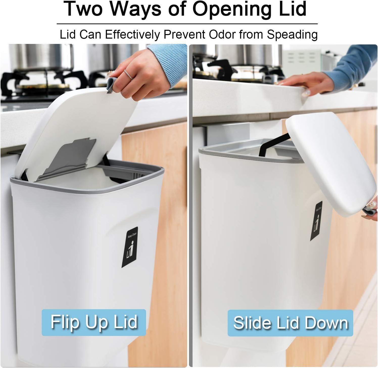 Hanging Kitchen Compost Bin with Lid for Cabinet Door or Wall, No-Drill Adhesive Mount, Odor-Proof & V1107-CS-GBSLJTB