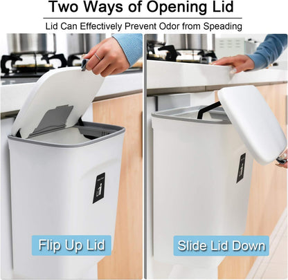 Hanging Kitchen Compost Bin with Lid for Cabinet Door or Wall, No-Drill Adhesive Mount, Odor-Proof & V1107-CS-GBSLJTB