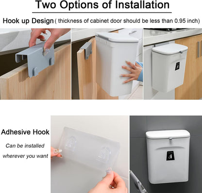 Hanging Kitchen Compost Bin with Lid for Cabinet Door or Wall, No-Drill Adhesive Mount, Odor-Proof & V1107-CS-GBSLJTB