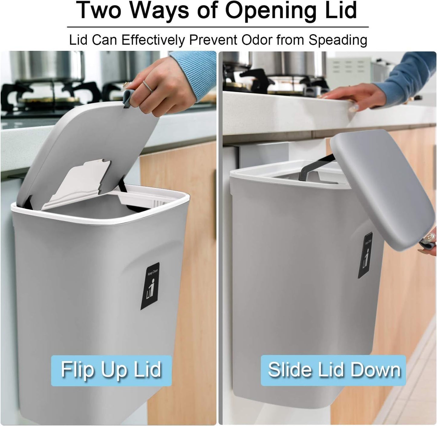 Hanging Kitchen Compost Bin with Lid for Cabinet Door or Wall, No-Drill Adhesive Mount, Odor-Proof & V1107-CS-GBSLJTH