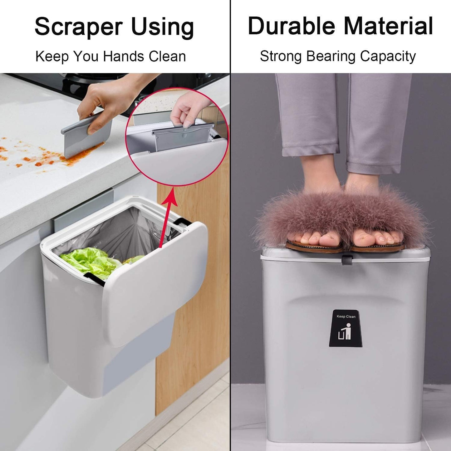 Hanging Kitchen Compost Bin with Lid for Cabinet Door or Wall, No-Drill Adhesive Mount, Odor-Proof & V1107-CS-GBSLJTH