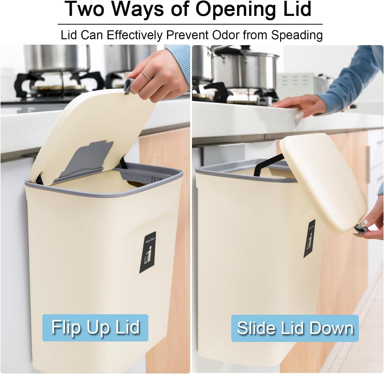 Hanging Kitchen Compost Bin with Lid for Cabinet Door or Wall, No-Drill Adhesive Mount, Odor-Proof & V1107-CS-GBSLJTM