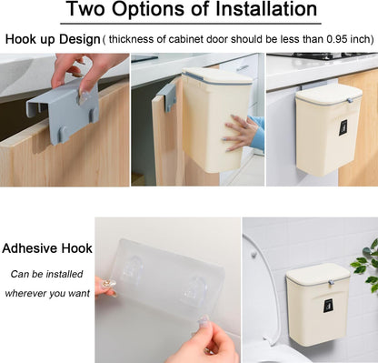 Hanging Kitchen Compost Bin with Lid for Cabinet Door or Wall, No-Drill Adhesive Mount, Odor-Proof & V1107-CS-GBSLJTM