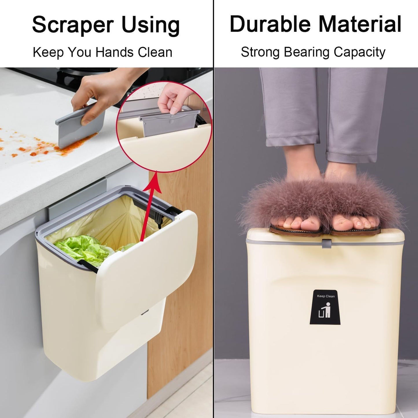 Hanging Kitchen Compost Bin with Lid for Cabinet Door or Wall, No-Drill Adhesive Mount, Odor-Proof & V1107-CS-GBSLJTM