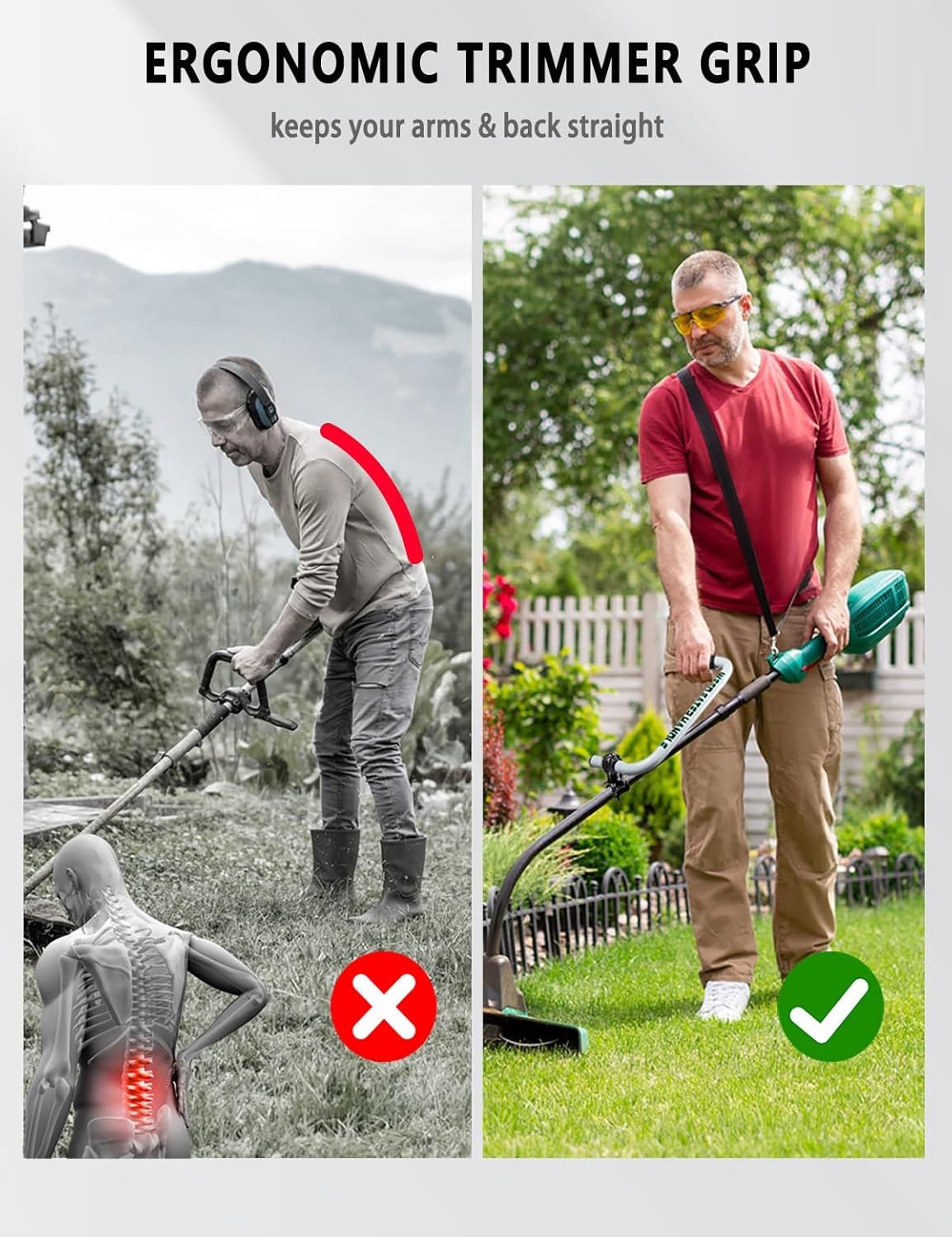 Ergonomic Weed Eater Handle Extension with Adjustable Angle and Shoulder Strap, Durable Aluminum Alloy Grip V1107-CS-GCJFZBS