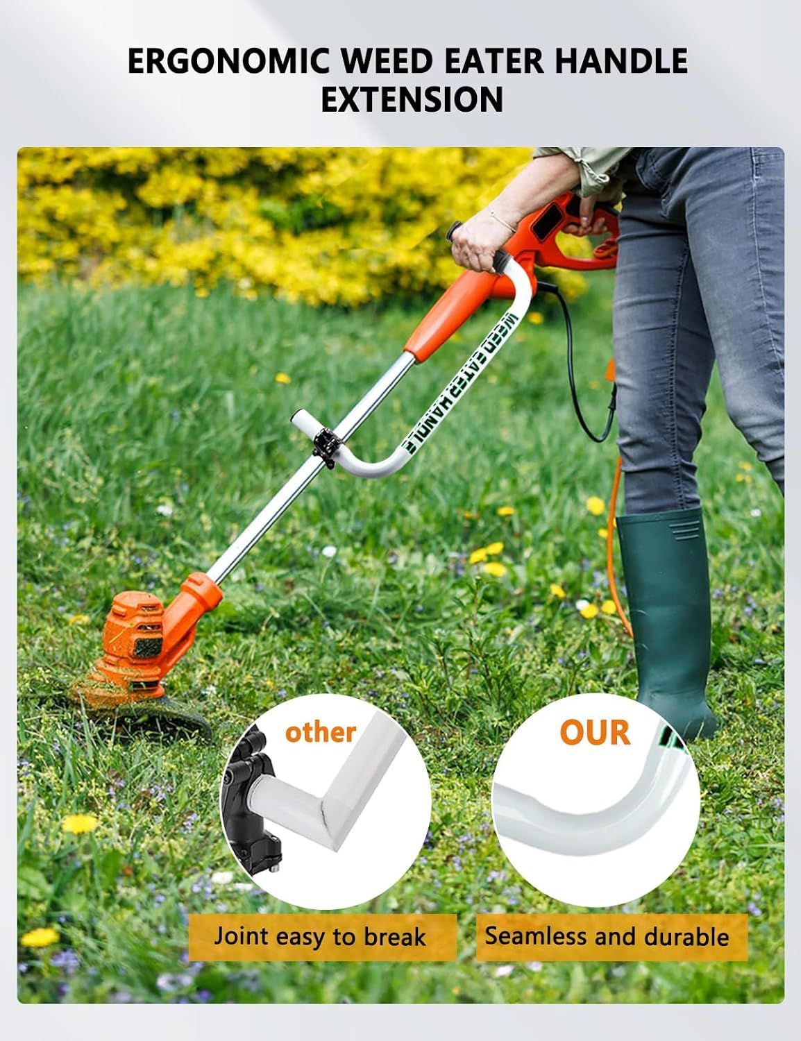 Ergonomic Weed Eater Handle Extension with Adjustable Angle and Shoulder Strap, Durable Aluminum Alloy Grip V1107-CS-GCJFZBS