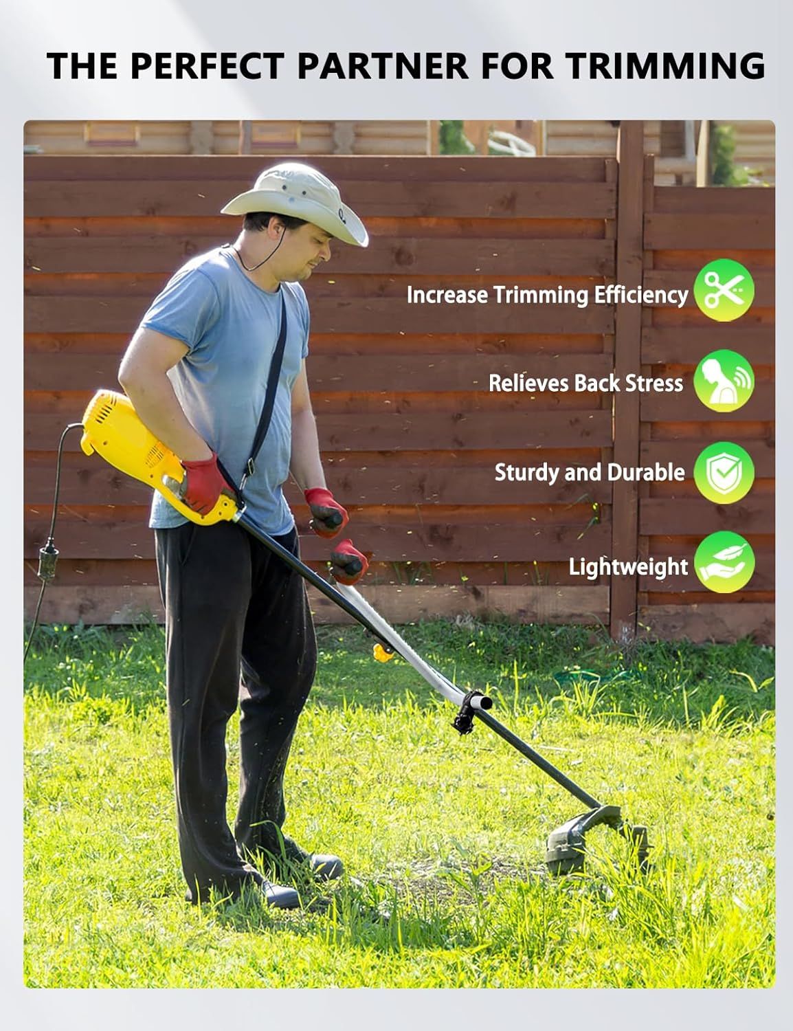 Ergonomic Weed Eater Handle Extension with Adjustable Angle and Shoulder Strap, Durable Aluminum Alloy Grip V1107-CS-GCJFZBS