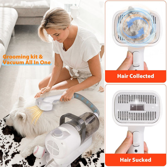 All-in-One Pet Grooming Vacuum Kit with Electric Clipper & Brushes for Dogs and Cats, Low Noise & Strong V1107-CS-GDCWXCQ