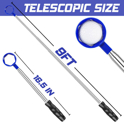 Telescopic Golf Ball Retriever 9FT - Blue Stainless Steel Pole with Durable Nylon Head for Water, Sand & Bush V1107-CS-GEFJQQ