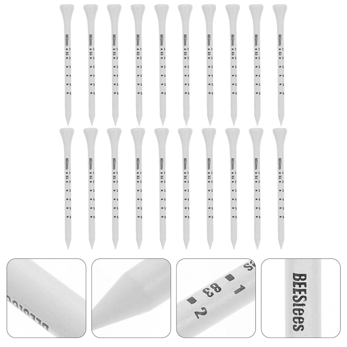 Golf Tee Pack of 100 with Measurement Scale - White Plastic Tees for Driving Range, Practice & Tournament Use V1107-CS-GEFQD